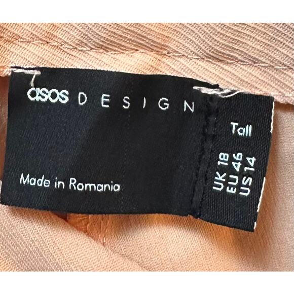 ASOS Tall High Waist Trousers Peach Pink Straight Leg Dress Pants Size 14 Long - Picture 10 of 11